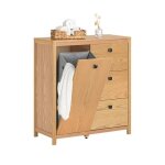 Sobuy bzr97 - n meuble bas de salle de bain avec 3 tiroirs et 1 panier  linge naturel 80x35x90