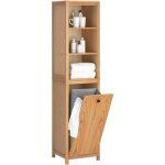 Sobuy colonne de salle de bain bzr95 - n avec 1 panier  linge et 3 tagres 40x35x172cm couleur naturel ...