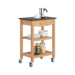 Sobuy desserte de cuisine  roulettes meuble rangement bambou plan marbre 1 tiroir 2 tagres noir 58x40x85?cm ...