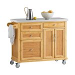Sobuy desserte roulante de cuisine en bambou avec grand plateau inox 4 tiroirs 2 portes et armoire de ...