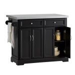 Sobuy desserte cuisine roulante bois noir 115(46?71)92?cm inox 2 tiroirs 4 portes 2 armoires porte?torchon ...