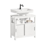 Sobuy meuble sous vasque avec 2 portes coulissantes silencieuses anti - humidit rangement compact blanc ...