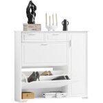 Sobuy meuble chaussure entr�e avec 2 abattants 2 tiroirs 1 porte et compartiment ouvert rangement blanc ...