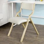Chaise pliante bois assise rembourre beige ? cuisine bureau salon ? structure bouleau housse polyester ...