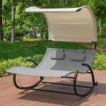 Sobuy ogs50 - hg bain de soleil transat  bascule 2 places avec auvent et 2 roulettes assise dossier ...