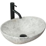 Sofia light stone lavabo vasque a poser ceramique imitation pierre ovale moderne rea