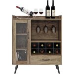 Sogeshome cave � vin avec 1 porte vitr�e et tiroirs meuble bar 3 niveaux en bois de ch�ne avec 8 caves ...