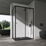 Sogood cabine de douche en angle porte coulissante profils noir verre de scurit avec revtement nano ...