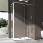 Sogood� cabine de douche en angle porte coulissante verre de s�curit� transparent 6mm avec rev�tement ...