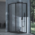 Sogood cabine de douche noir avec bac  douche blanc porte coulissante en quart de cercle 100x100x190 ...
