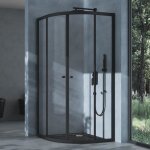 Sogood cabine de douche noir avec bac  douche blanc porte coulissante en quart de cercle 80x80x190 ...