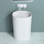 Doporro lavabo sur pied blanc vasque colonne en fonte minérale lave mains ovale pour salle de bain 52x38x85cm ... Doporro lavabo sur pied blanc vasque colonne en fonte minérale lave mains ovale pour salle de bain 52x38x85cm ...