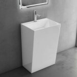 Doporro lavabo sur pied blanc vasque colonne en fonte minrale lave mains rectangulaire pour salle de ...