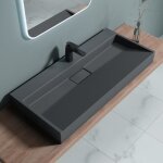 Doporro lavabo suspendu avec bonde vasque à poser gris noir mat 100x46x11cm lave mains rectangulaire ... Doporro lavabo suspendu avec bonde vasque à poser gris noir mat 100x46x11cm lave mains rectangulaire ...