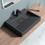 Doporro lavabo suspendu avec bonde vasque � poser gris noir mat 50x38x11cm lave mains rectangulaire avec ...