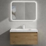 Sogood meuble de salle de bains marron clair ensemble de 3 pices meuble avec lavabo et miroir led 80cm ...