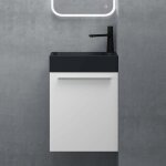 Sogood petit meuble sous vasque blanc mat et vasque gris noir mat 46cm ensemble de 2 pices avec lavabo ...