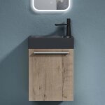 Sogood� petit meuble sous vasque ch�ne blanc clair et vasque gris noir mat 46cm ensemble de 2 pi�ces ...