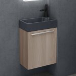 Sogood� petit meuble sous vasque ch�ne clair et vasque gris noir mat 46cm ensemble de 2 pi�ces avec lavabo ...