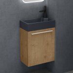 Sogood petit meuble sous vasque marron clair et vasque gris noir mat 46cm ensemble de 2 pices avec ...