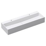 Doporro vasque � poser blanc mat lavabo de salle de bains suspendu per�ages pour 2 robinets 120x40x14cm ...