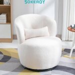 Sokerdy fauteuil rond pivotant chaise moelleuse avec coussin lombaire base mtallique rotative blanc