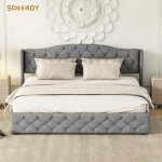 Sokerdy lit double rembourr multifonctionnel 180 x 200 cm lit coffre avec rangement hydraulique et couvre ...