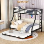 Sokerdy lit superposé 3 couchages en métal 90(140)x200cm avec lit gigogne Échelle des deux côtés pour ... Sokerdy lit superposé 3 couchages en métal 90(140)x200cm avec lit gigogne Échelle des deux côtés pour ...