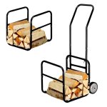 Chariot diable à bois + range bûches - support amovible - charge max 50kg - structure en acier Chariot diable à bois + range bûches - support amovible - charge max 50kg - structure en acier