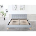 Solide et confortable lit avec sommier tte de lit capitonnee couleur gris 180x200