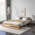 Solide lit en bois massif lit futon en bois massif naturel lit en avec t�te de lit et sommier � lattes ...