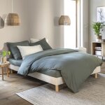 Sommier kit en bois massif avec tissu bouclette beige 160x200 - beige - terre de nuit