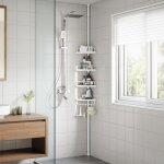 Songmics 85 - 305 cm tagre douche sans perage  4 niveaux rangement salle de bain tlescopique tagre ...