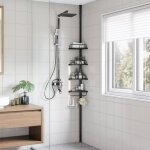 Songmics 85 - 305 cm tagre douche sans perage  4 niveaux rangement salle de bain tlescopique tagre ...