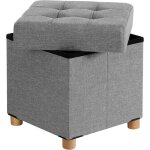 Songmics - banc de rangement avec pieds en bois massif et couvercle capitonn - gris clair