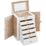 Bo�te � bijoux 6 niveaux �crin � accessoires coffremiroir serrure rangement bijoux surface blanc nuage ...