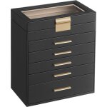 Songmics bote  bijoux crin  accessoires 6 niveaux coffre de rangement pour bijoux couvercle en verre ...
