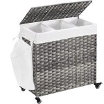 Panier à linge - songmics - 140l - imitation rotin - 3 compartiments - gris lcb363g01 Panier à linge - songmics - 140l - imitation rotin - 3 compartiments - gris lcb363g01