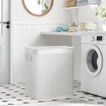 Panier  linge 3 compartiments - songmics - blanc lcb091w01 - bambou - 150l