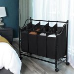 Songmics panier à linge sur 4 roulettes - corbeille à linge avec 4 sacs amovibles de 35l - noir lsf005 ... Songmics panier à linge sur 4 roulettes - corbeille à linge avec 4 sacs amovibles de 35l - noir lsf005 ...