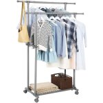 Songmics portant double barre extensible entre 87 � 150 cm avec roulettes et �tag�re de rangement capacit� ...