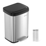 Songmics poubelle de cuisine 50l poubelle  pdale en mtal avec couvercle grande et haute argent et ...