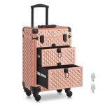 Valise de maquillage - songmics - 2 tiroirs - roulette pivotante - dor champagne