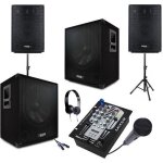 Sono 2200w avec 2 caissons 1600w total + 2 enceintes 600w total + table de mixage usb bluetooth + c�ble ...