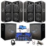 Sono 5600w total avec 1 table de mixage djm102bt - 2 caissons de basses amplifi�s 1600w total - 4 enceintes ...