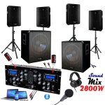 Sono mix dj 2800w avec 4 enceintes sono 1200w total - 2 caissons amplifi�s 1600w total - 1 table de mixage ...