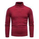 Sous pull col roul� homme en tricot doublure polaire pullover chaud automne hiver couleur unie - bordeaux ...