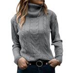 Sous pull femme col roul� en tricot automne hiver pullover chaud epais manches longues couleur unie - ...