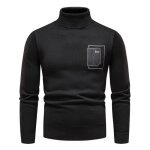 Sous pull homme col roulé en tricot doublure polaire - noir - chaleur optimale - coupe normale Sous pull homme col roulé en tricot doublure polaire - noir - chaleur optimale - coupe normale