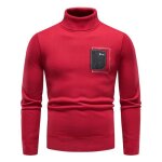 Sous pull homme col roul en tricot doublure polaire pullover chaud epais automne hiver couleur unie ...